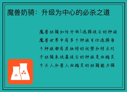 魔兽奶骑：升级为中心的必杀之道